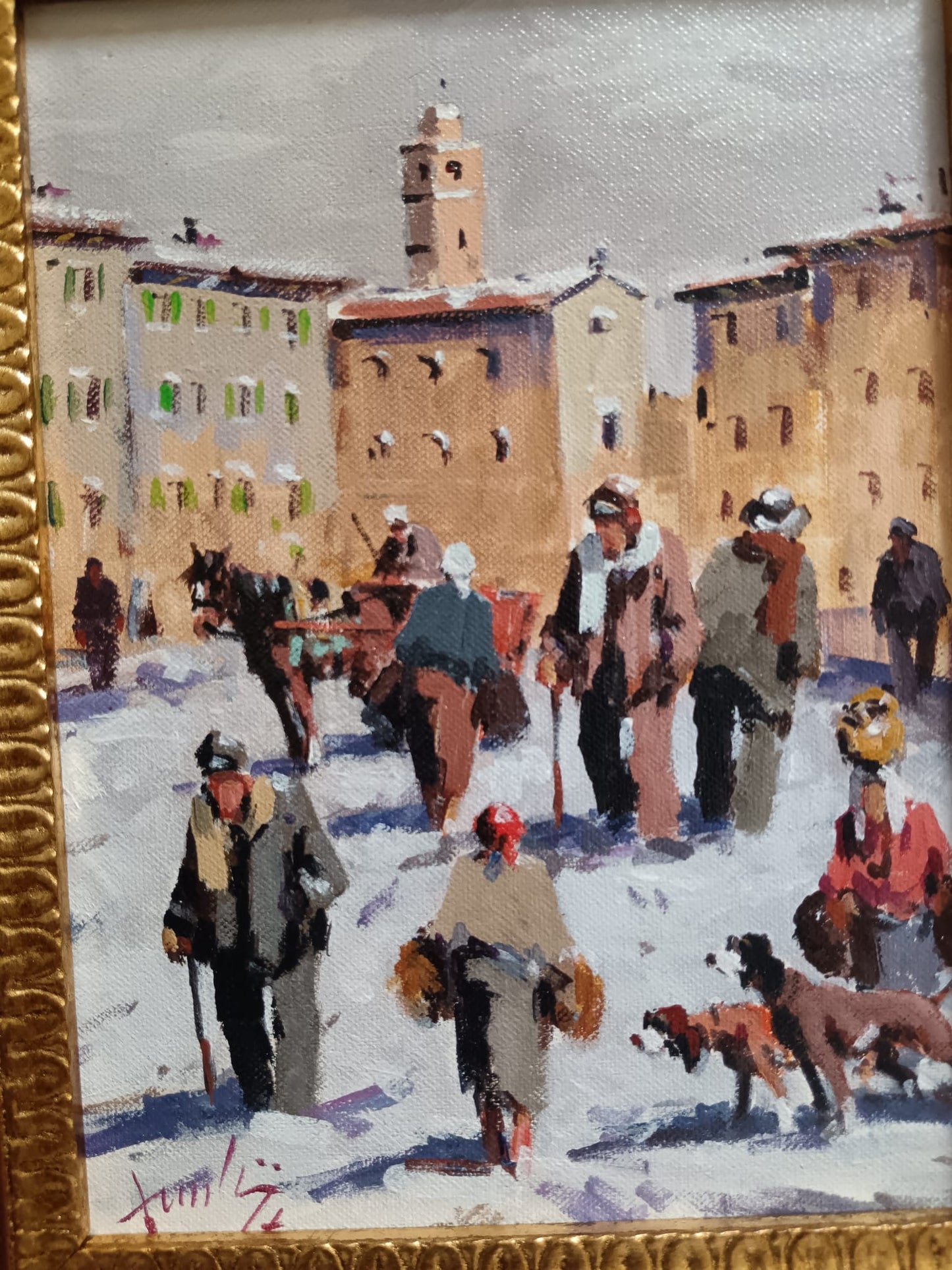 Mario Rombolini (1935-2014)- Mercato dipinto olio su pannello