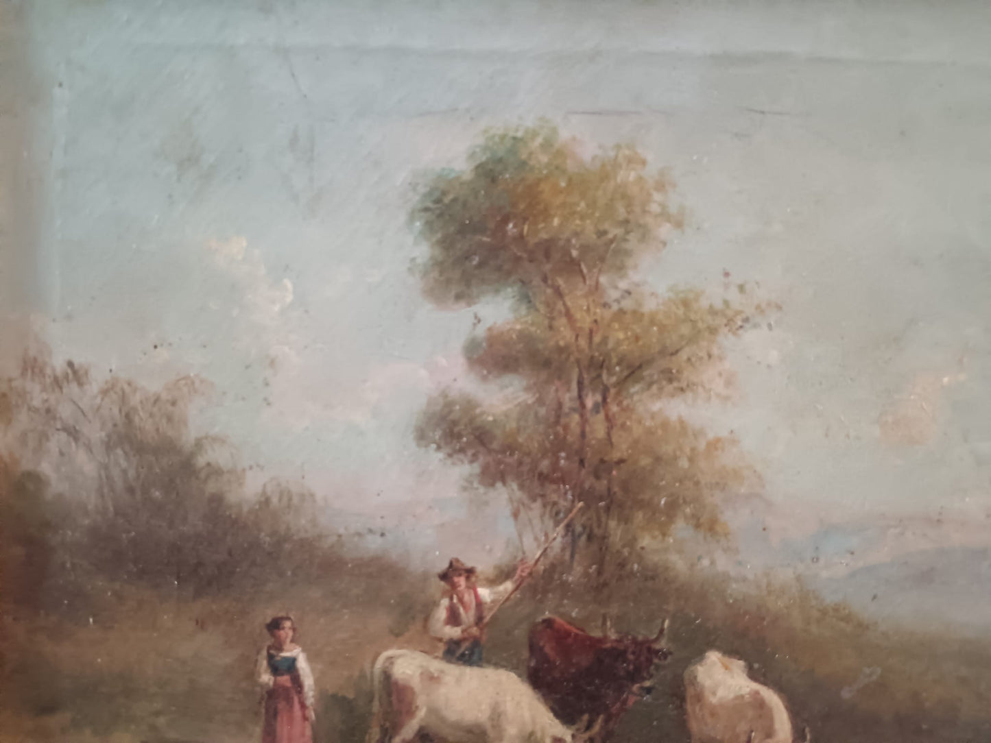 Scuola europea XIX secolo- scena pastorale dipinto olio su tela