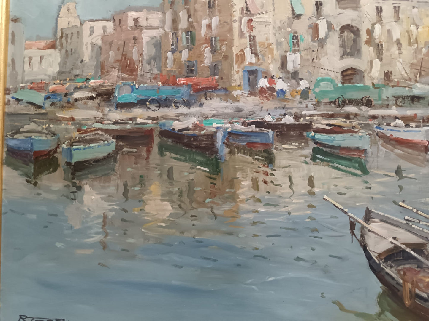 Raffaele Tozzi (Scuola Napoletana XX Secolo) Marina, dipinto olio su masonite