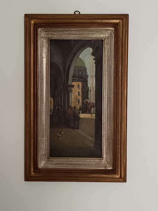 Antonio Ferri (scuola Italiana XIX/XX Secolo)- dipinto olio su tela applicata su cartoncino