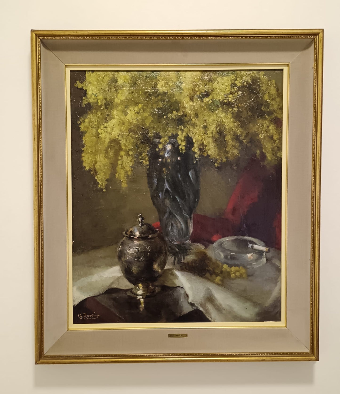 Giuseppe Rossi (1876-1952)- natura morta dipinto olio su tela applicata su pannello (epoca XX secolo)