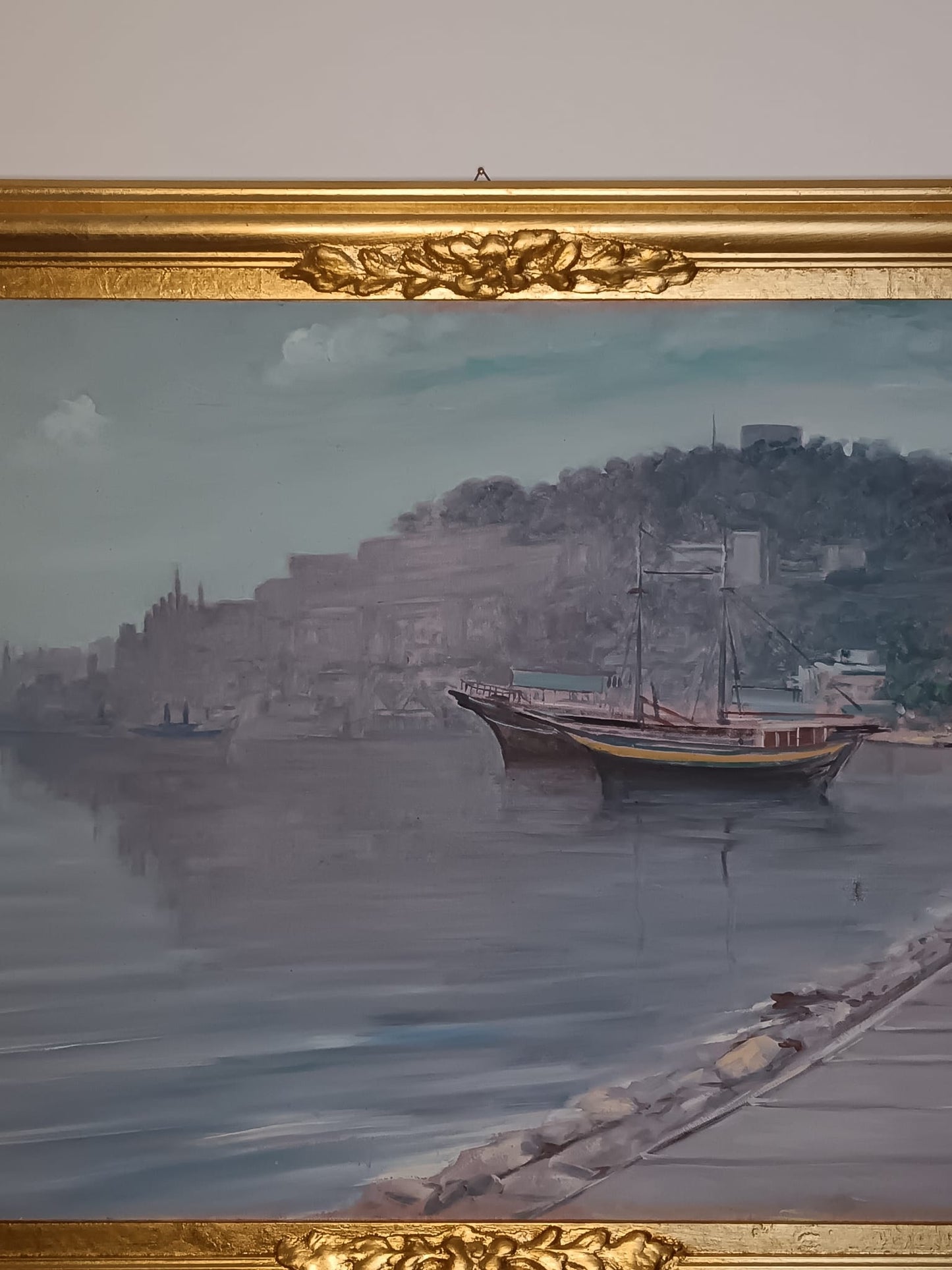Lamberto Ialongo (XX secolo)- scorcio marino dipinto olio su tela