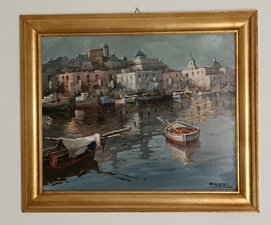 Raffaele Tozzi ( Napoli 1950)- Scorcio Marino, dipinto olio su masonite