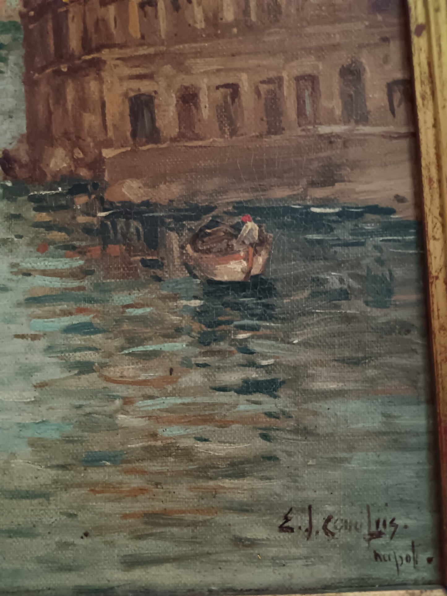 Ettore De Conciliis (Avellino 1941)- Marina napoletana -dipinto olio su tela applicata su cartoncino