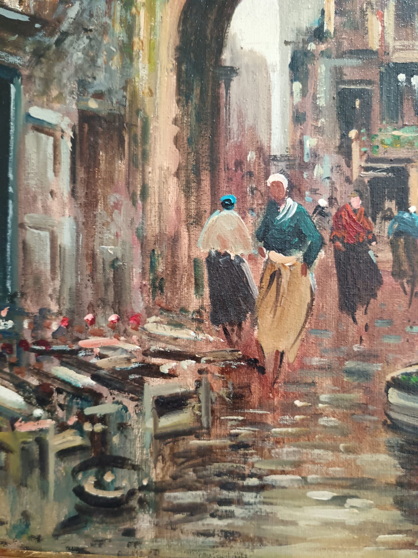 Antonio Comitale (XX Secolo)- Mercato, dipinto olio su tela