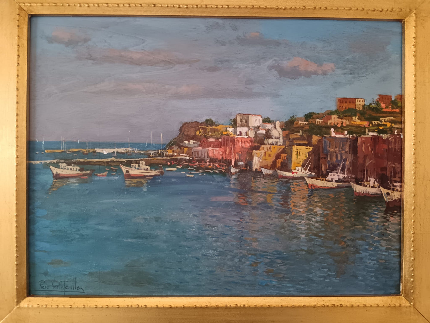 Piero Verteville (XX Secolo)- L'isola Di Procida- dipinto olio su legno