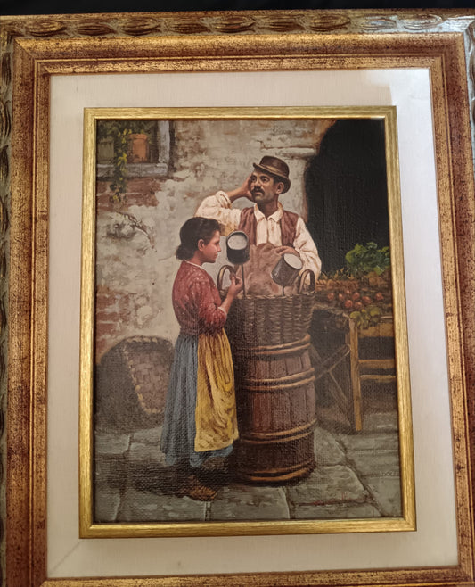 Ciro Morrone (Napoli 1956)- figure popolari, dipinto olio su tela