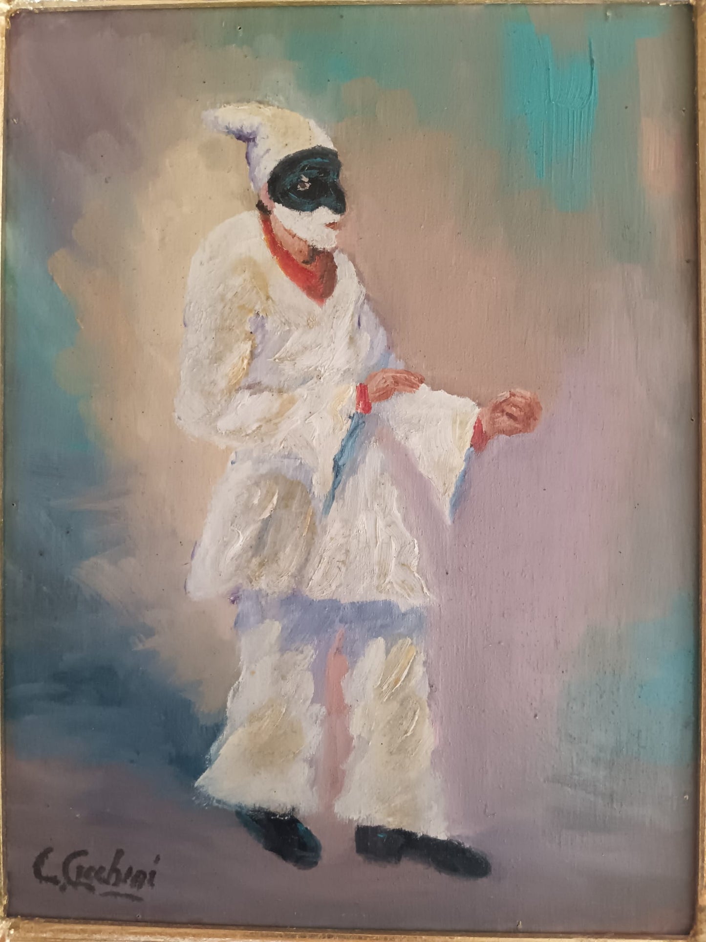 Pulcinella (Scuola Napoletana XX Secolo)- dipinto olio su legno