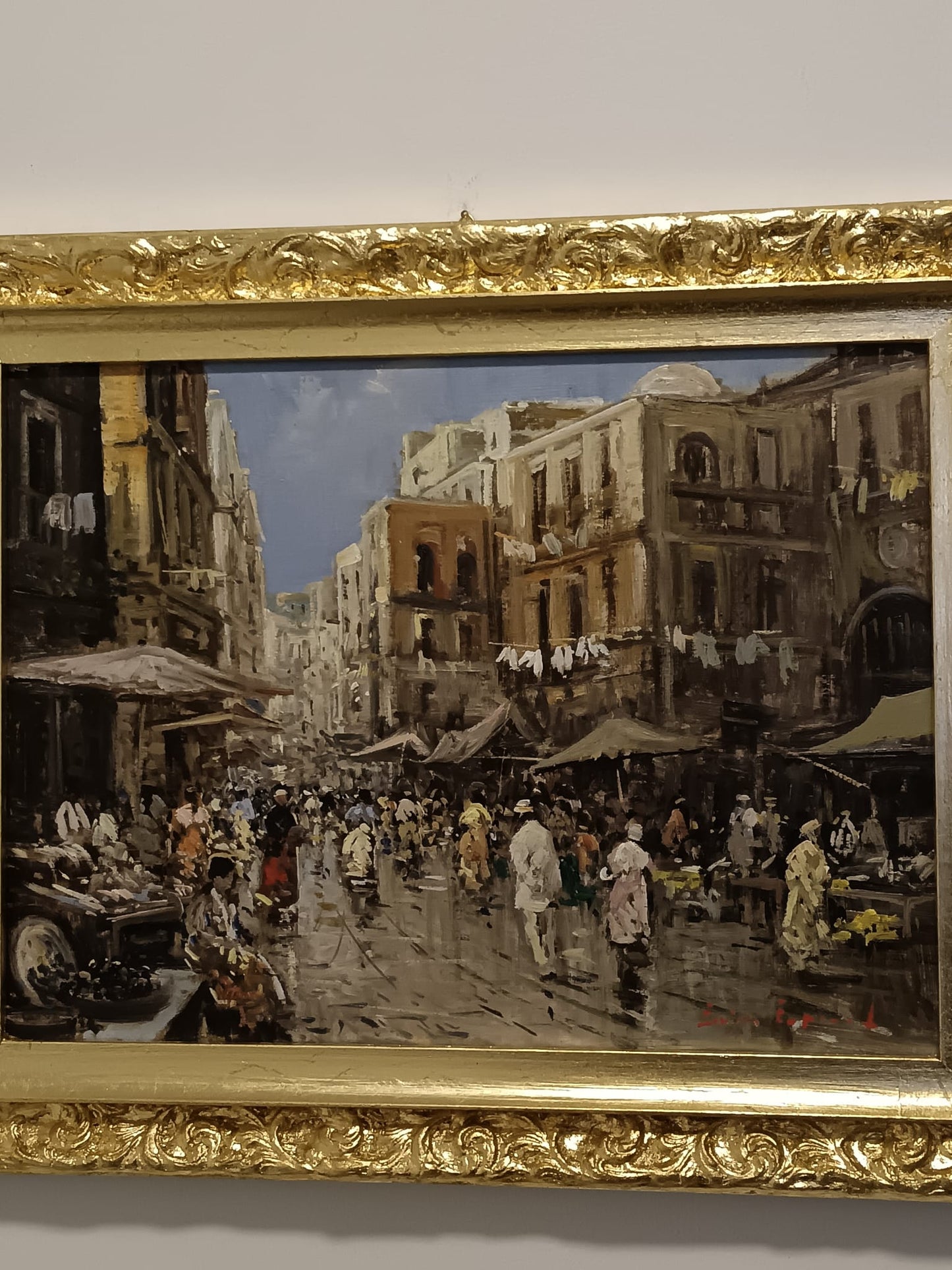 Eniko Esposito (Napoli 1942-2009)-Mercato- dipinto olio su legno