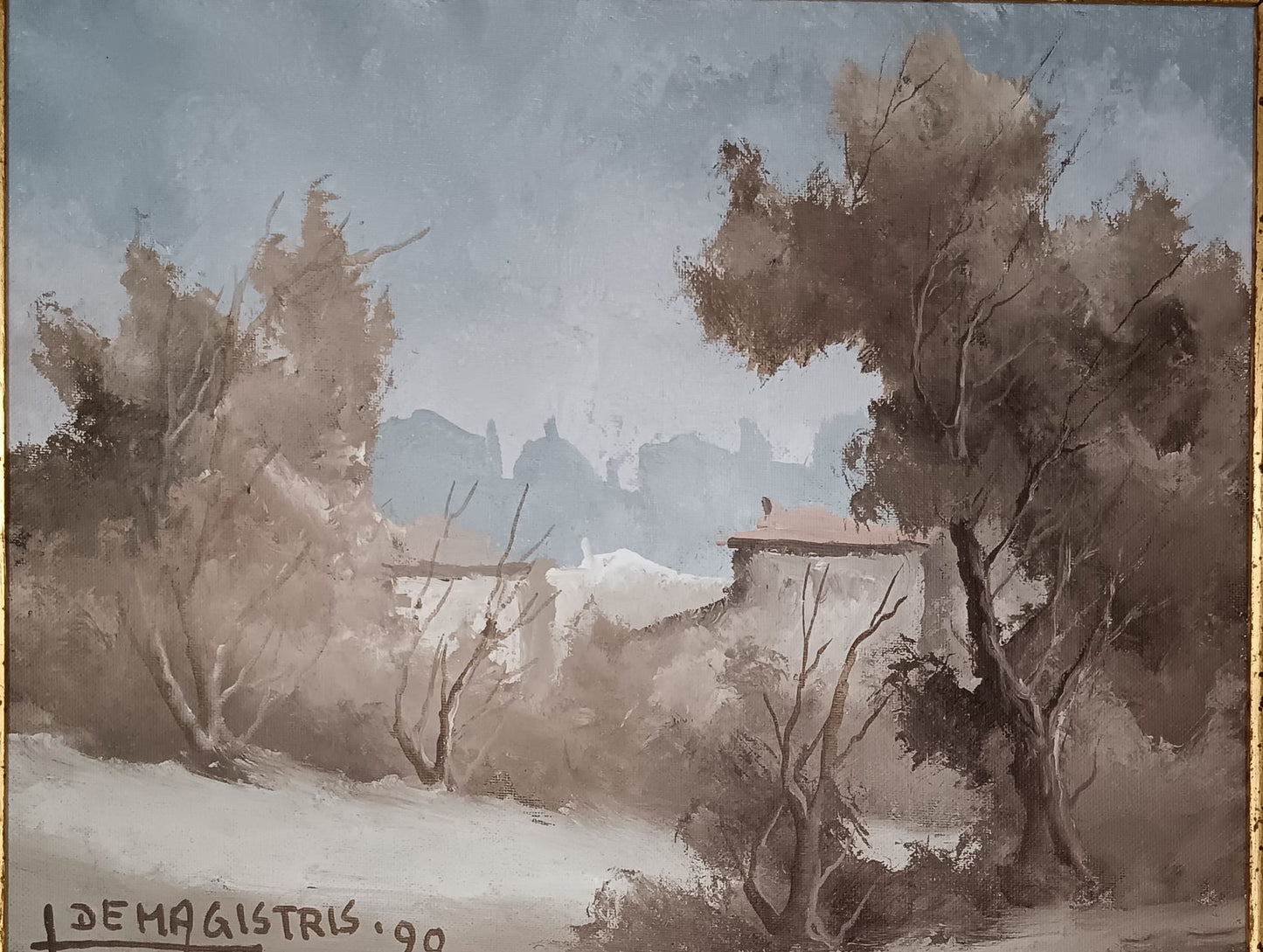 Leonardo De Magistris ( 1933-2010)- dipinto olio su tela applicata su cartoncino (XX secolo)
