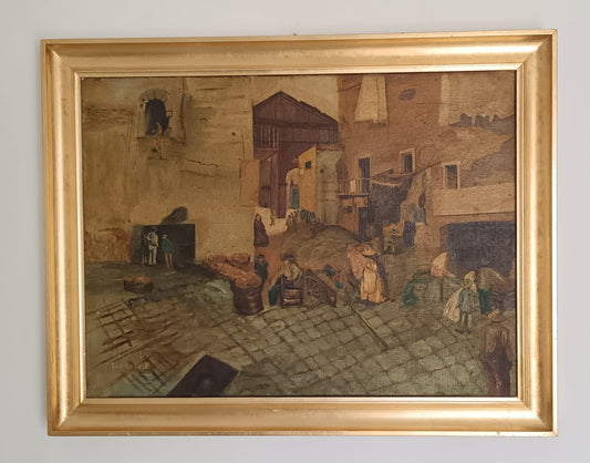 Scorcio Di Vita (XX Secolo)- dipinto olio su tela