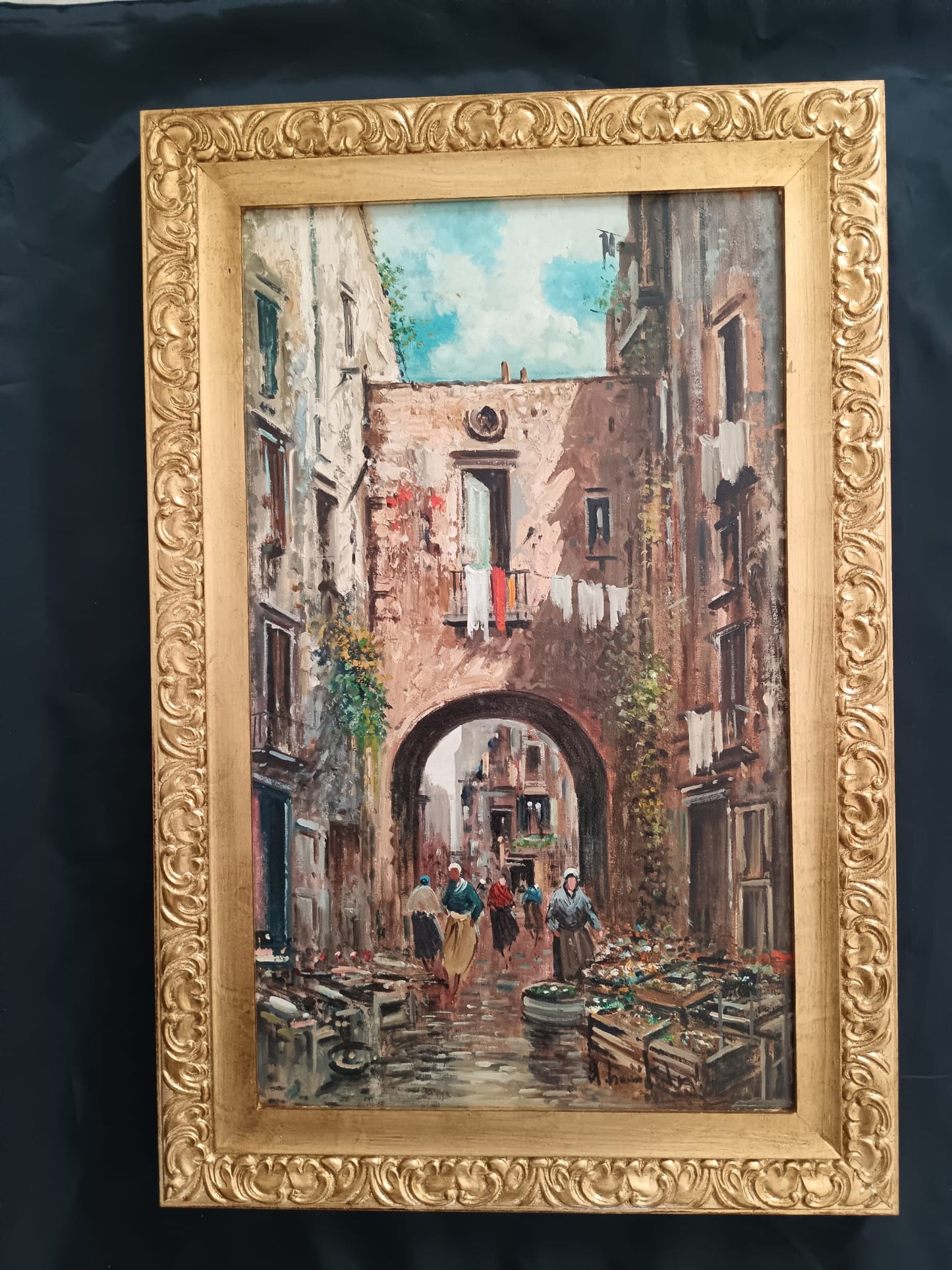 Antonio Comitale (XX Secolo)- Mercato, dipinto olio su tela