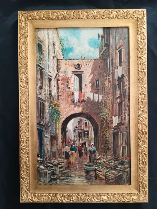 Antonio Comitale (XX Secolo)- Mercato, dipinto olio su tela