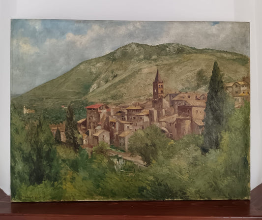 G. D'Arcangeli ( XX Secolo)- dipinto olio su tela veduta di Tivoli ( RM)