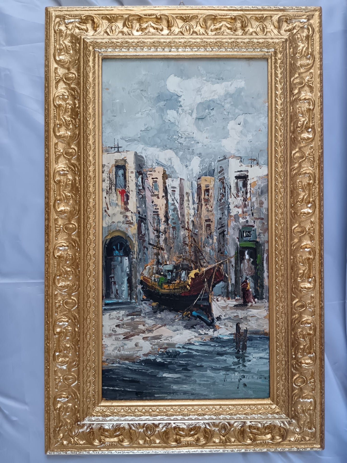 Teresa Reginato ( XX Secolo)- Scorcio marino, dipinto olio su legno
