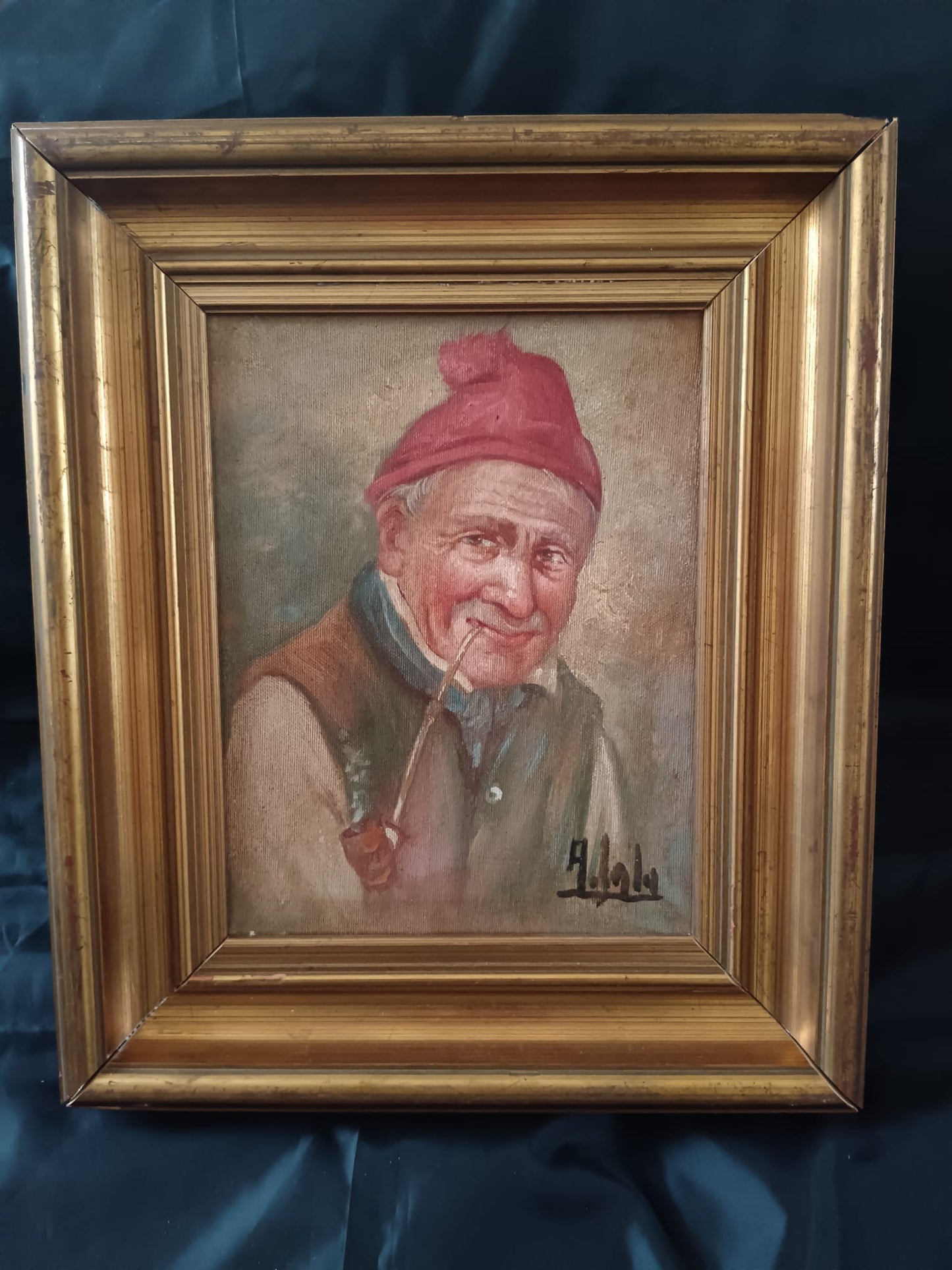 Figura anziano con pipa (XX secolo)- dipinto olio su tela
