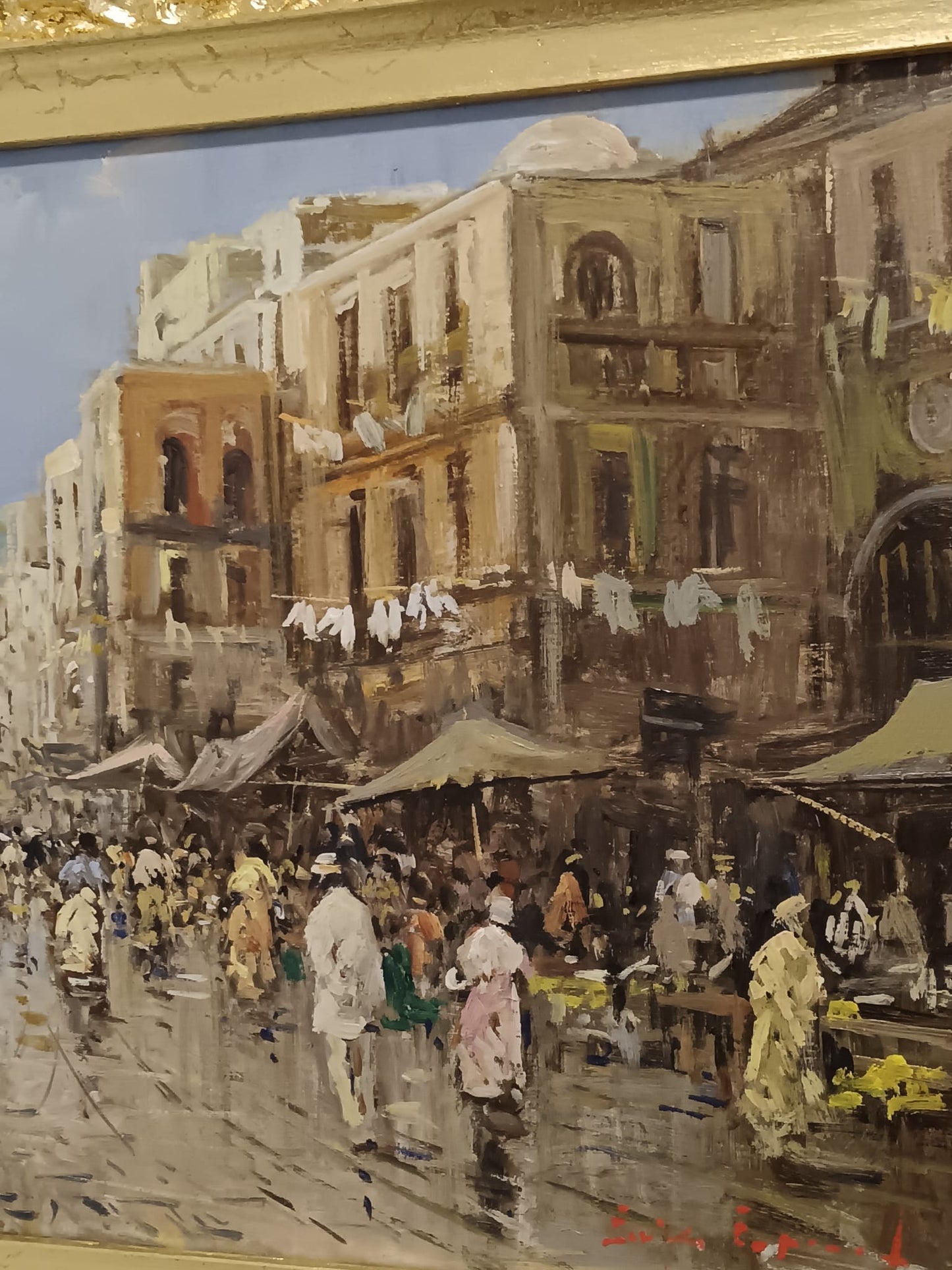 Eniko Esposito (Napoli 1942-2009)-Mercato- dipinto olio su legno