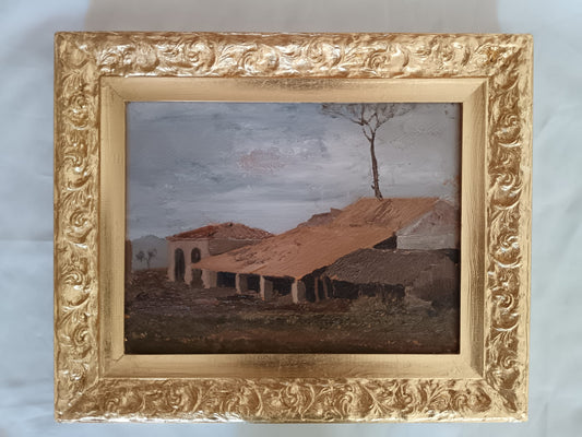 Alvaro Giordano (1913 - 1992)- Paesaggio dipinto olio su cartoncino