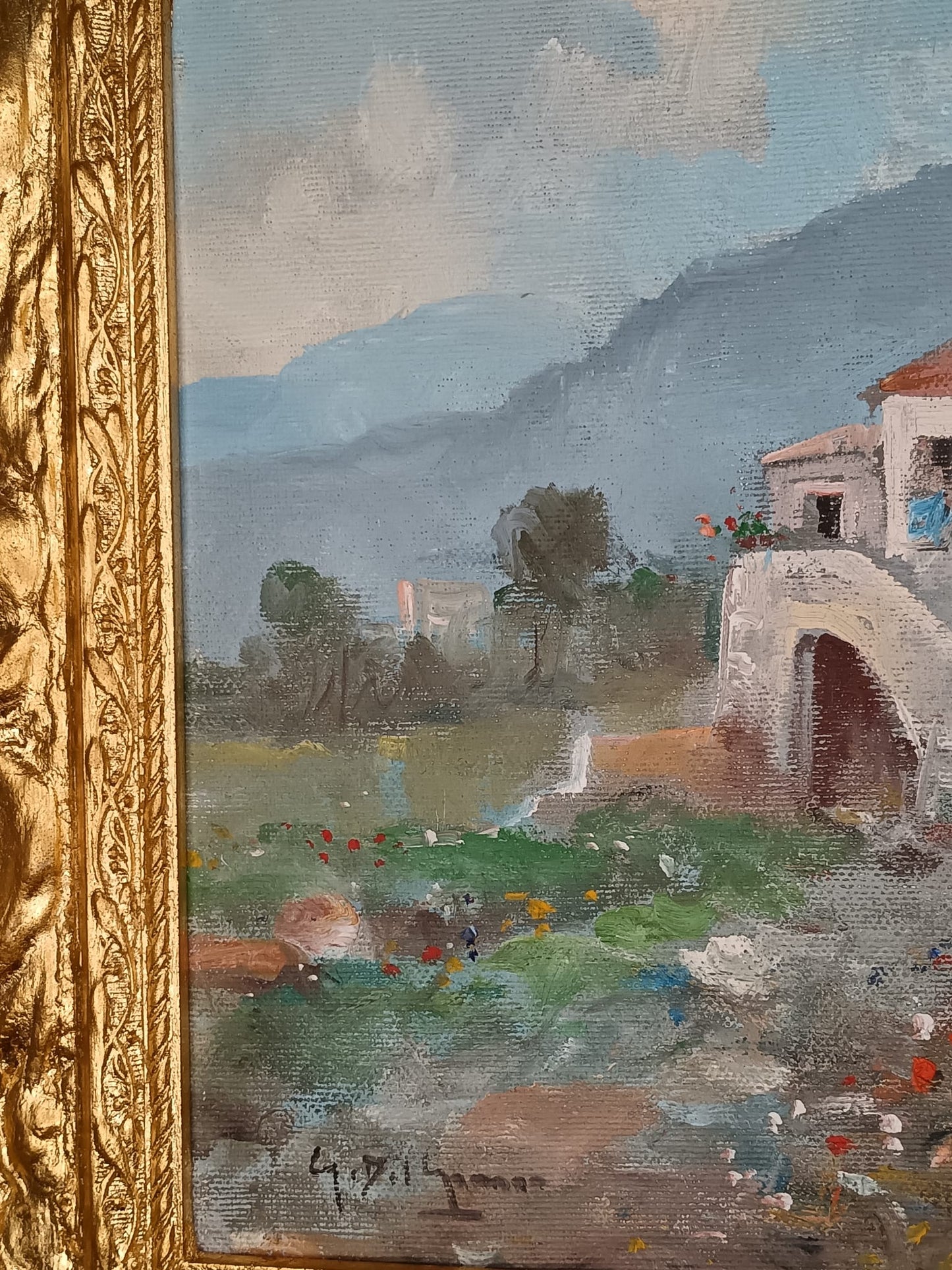Gianni Del Grasso (Torre Del Greco 1945)- paesaggio vesuviano dipinto olio su tela