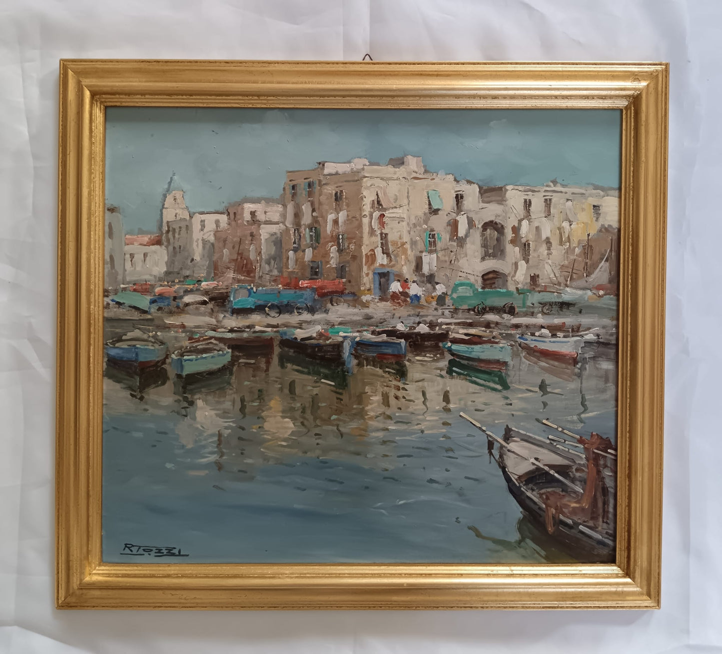 Raffaele Tozzi (Scuola Napoletana XX Secolo) Marina, dipinto olio su masonite