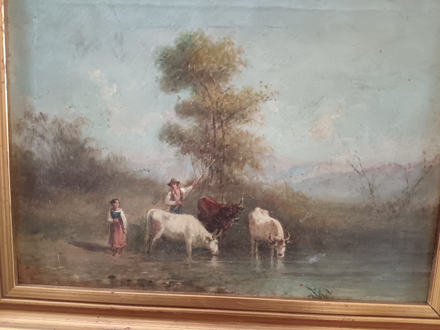 Scuola europea XIX secolo- scena pastorale dipinto olio su tela