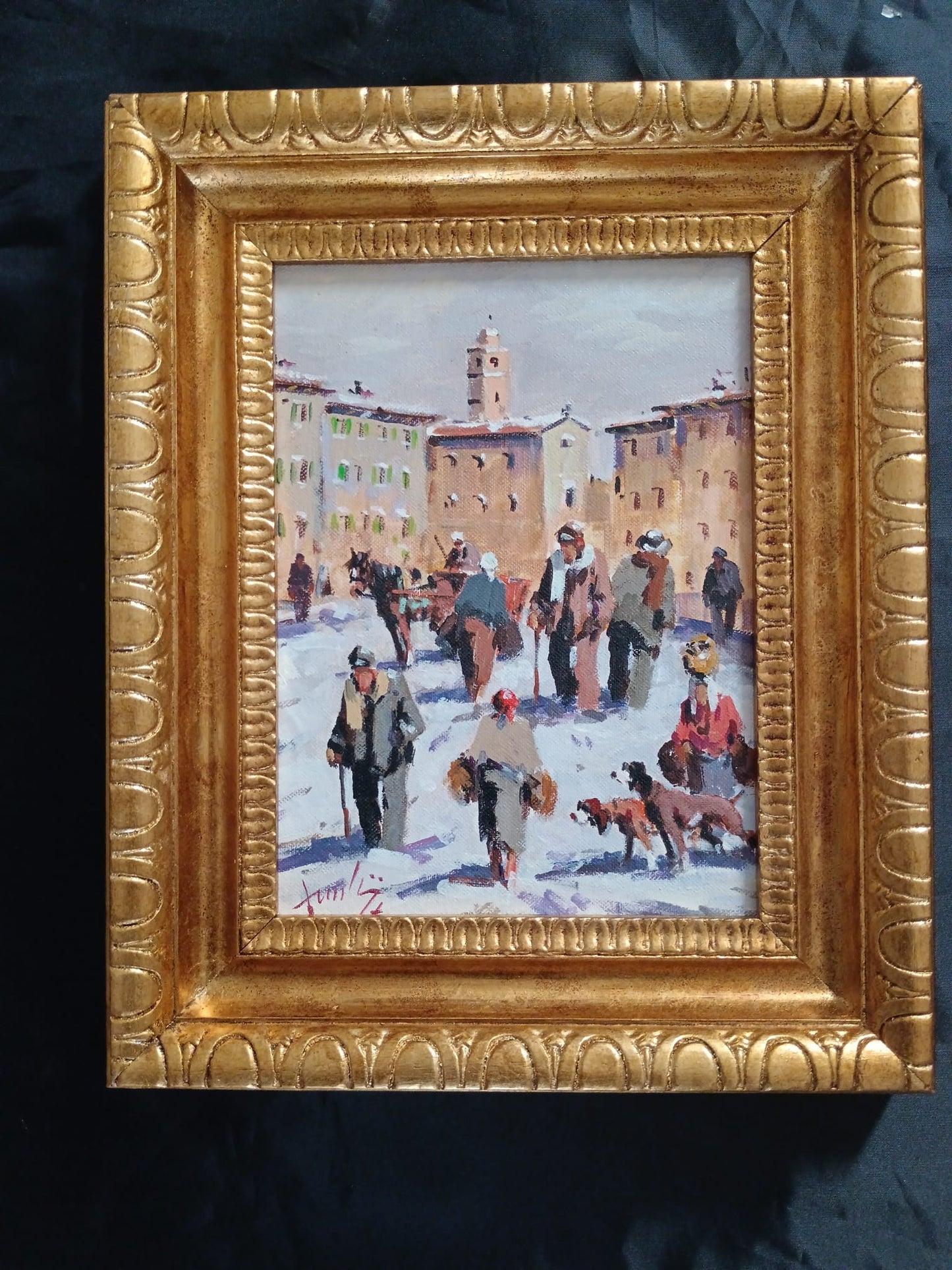 Mario Rombolini (1935-2014)- Mercato dipinto olio su pannello