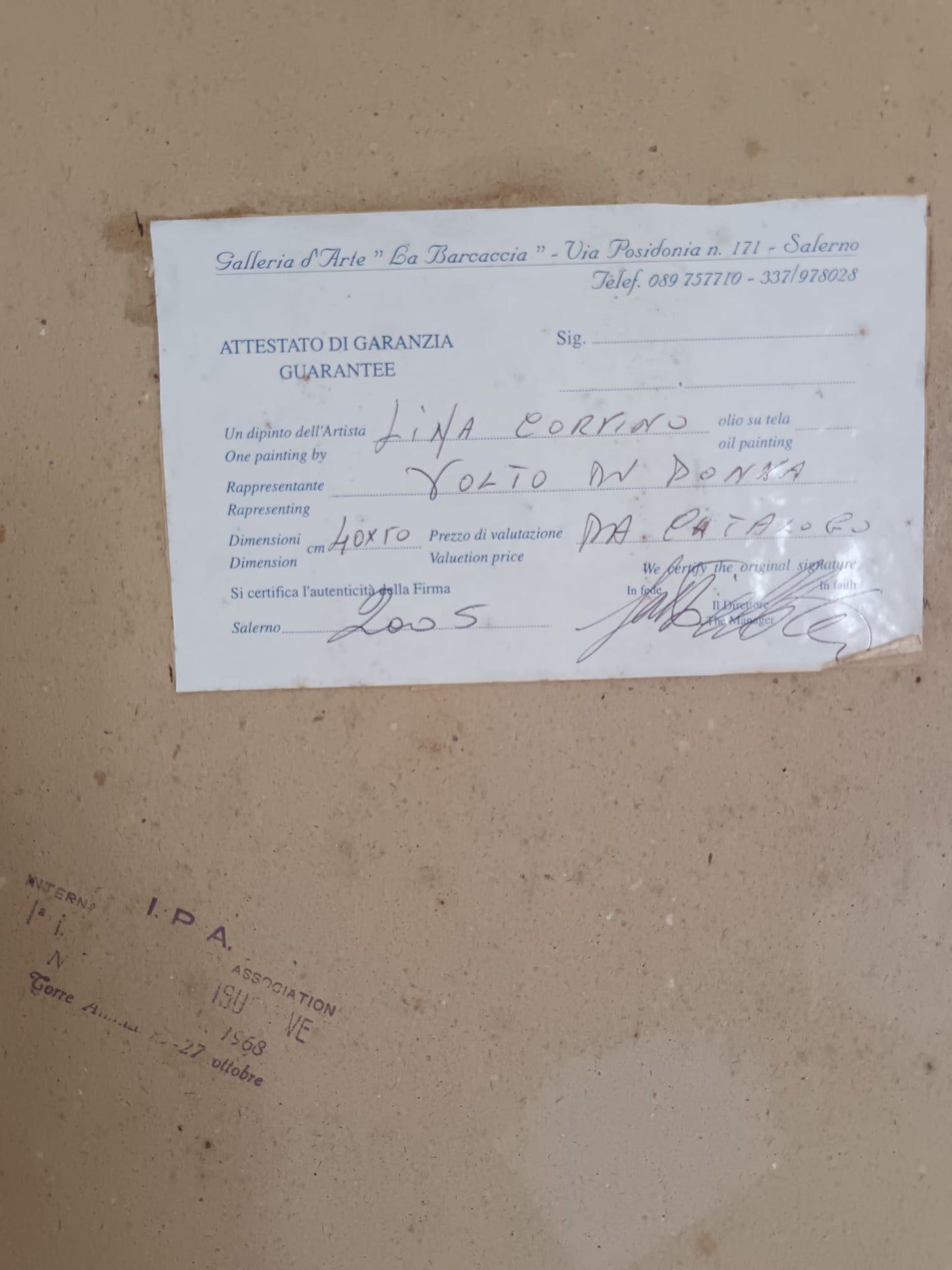 Lina Corvino (Scuola napoletana XX Secolo)- volto di donna, dipinto olio su tela