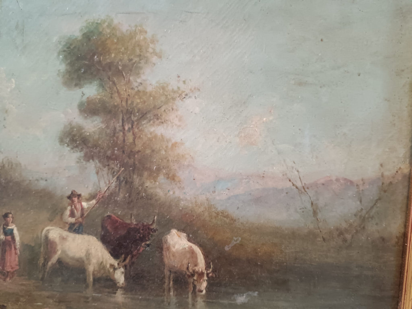 Scuola europea XIX secolo- scena pastorale dipinto olio su tela