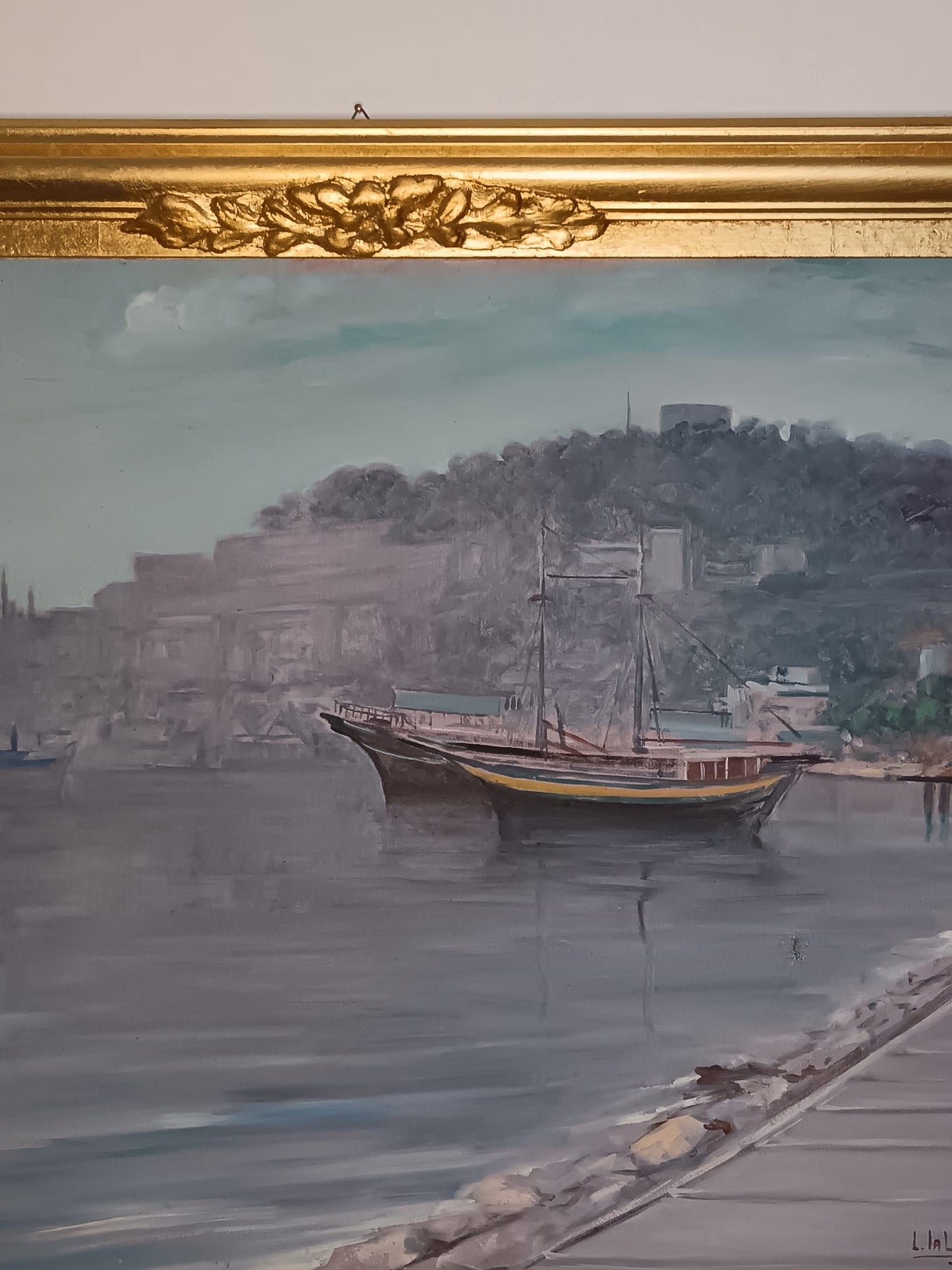 Lamberto Ialongo (XX secolo)- scorcio marino dipinto olio su tela