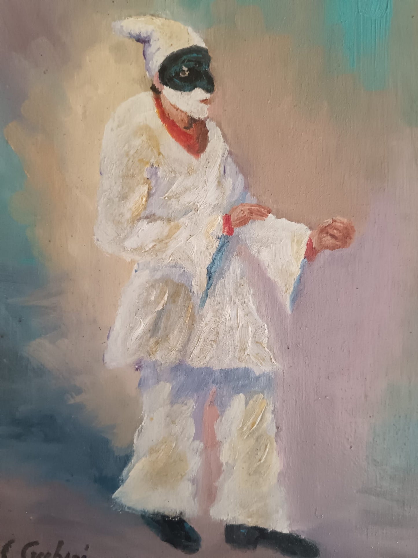 Pulcinella (Scuola Napoletana XX Secolo)- dipinto olio su legno