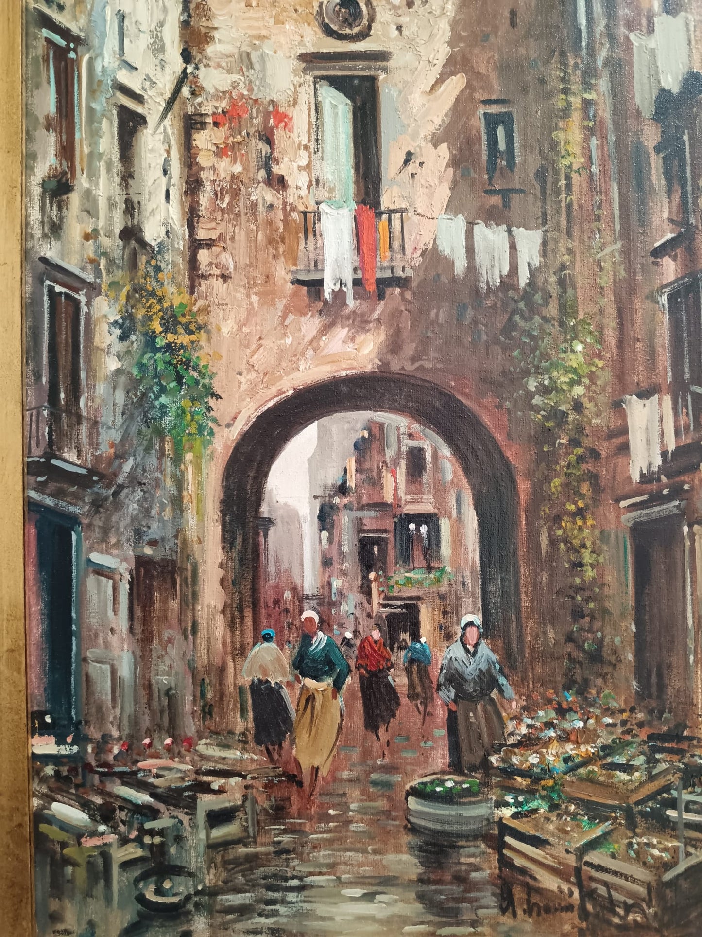 Antonio Comitale (XX Secolo)- Mercato, dipinto olio su tela