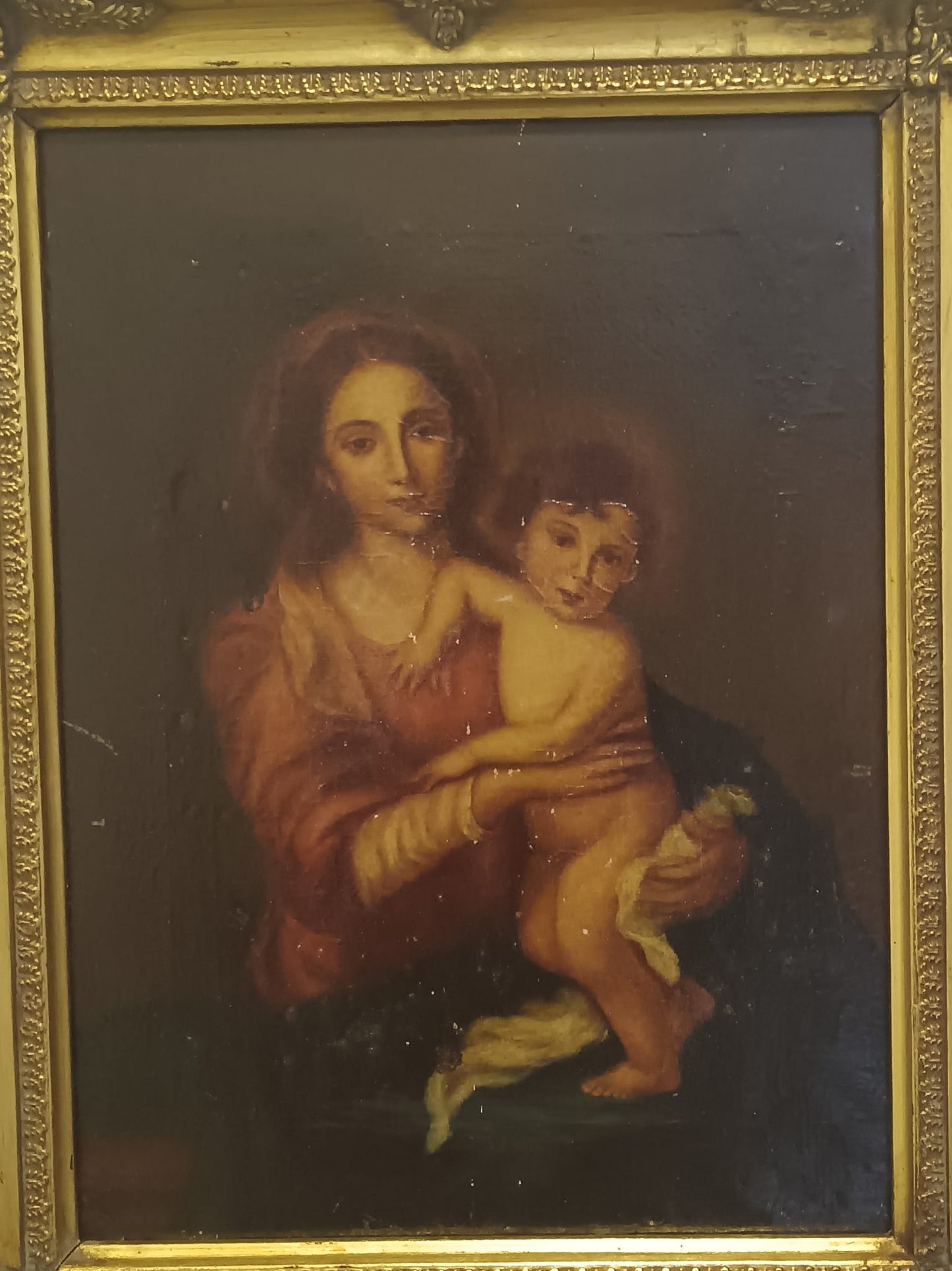 Madonna con bambino dipinto olio su tela- (scuola italiana XIX/XX Secolo)