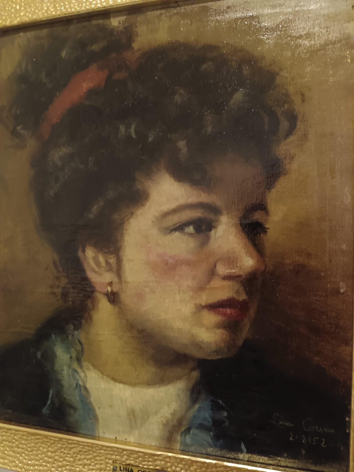 Lina Corvino (Scuola napoletana XX Secolo)- volto di donna, dipinto olio su tela