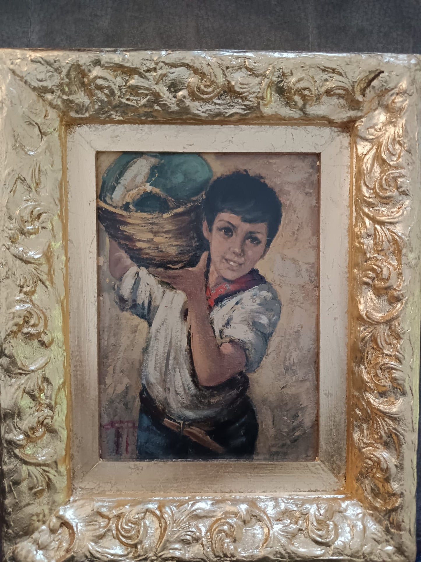 Giovanni Prassi (Napoli 1945)- Il Venditore- dipinto olio su cartoncino