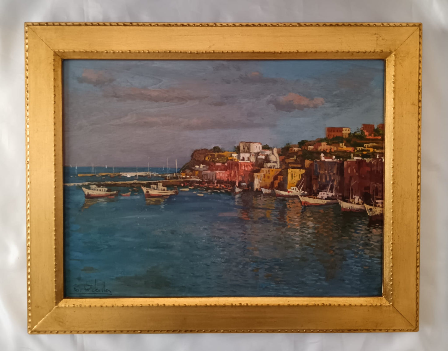 Piero Verteville (XX Secolo)- L'isola Di Procida- dipinto olio su legno