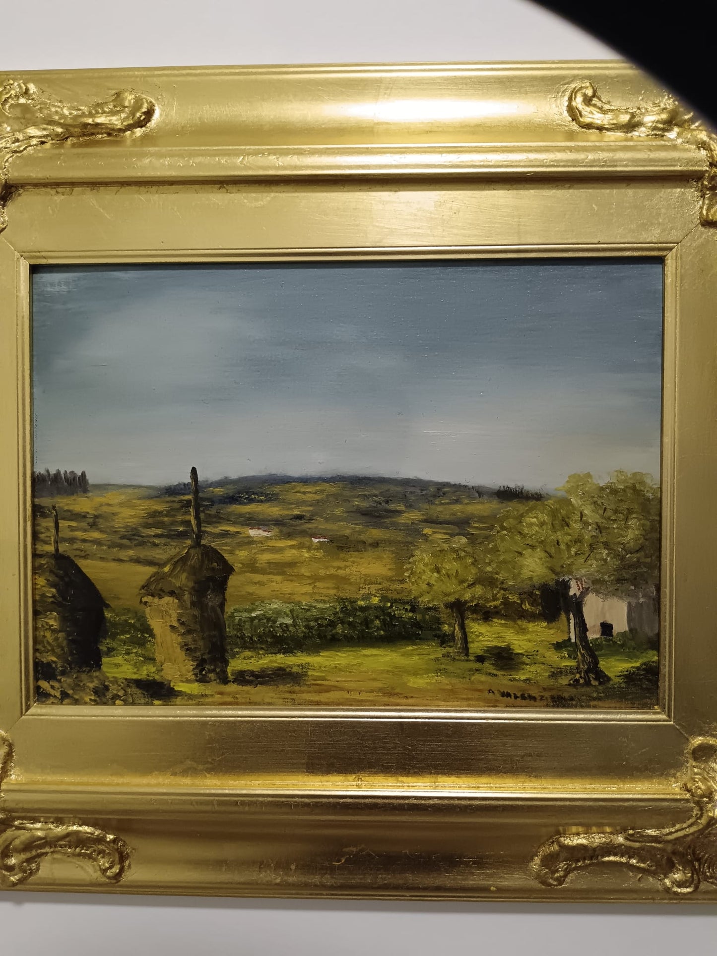 Paesaggio rurale (XX secolo)- dipinto olio su tela applicata su cartoncino