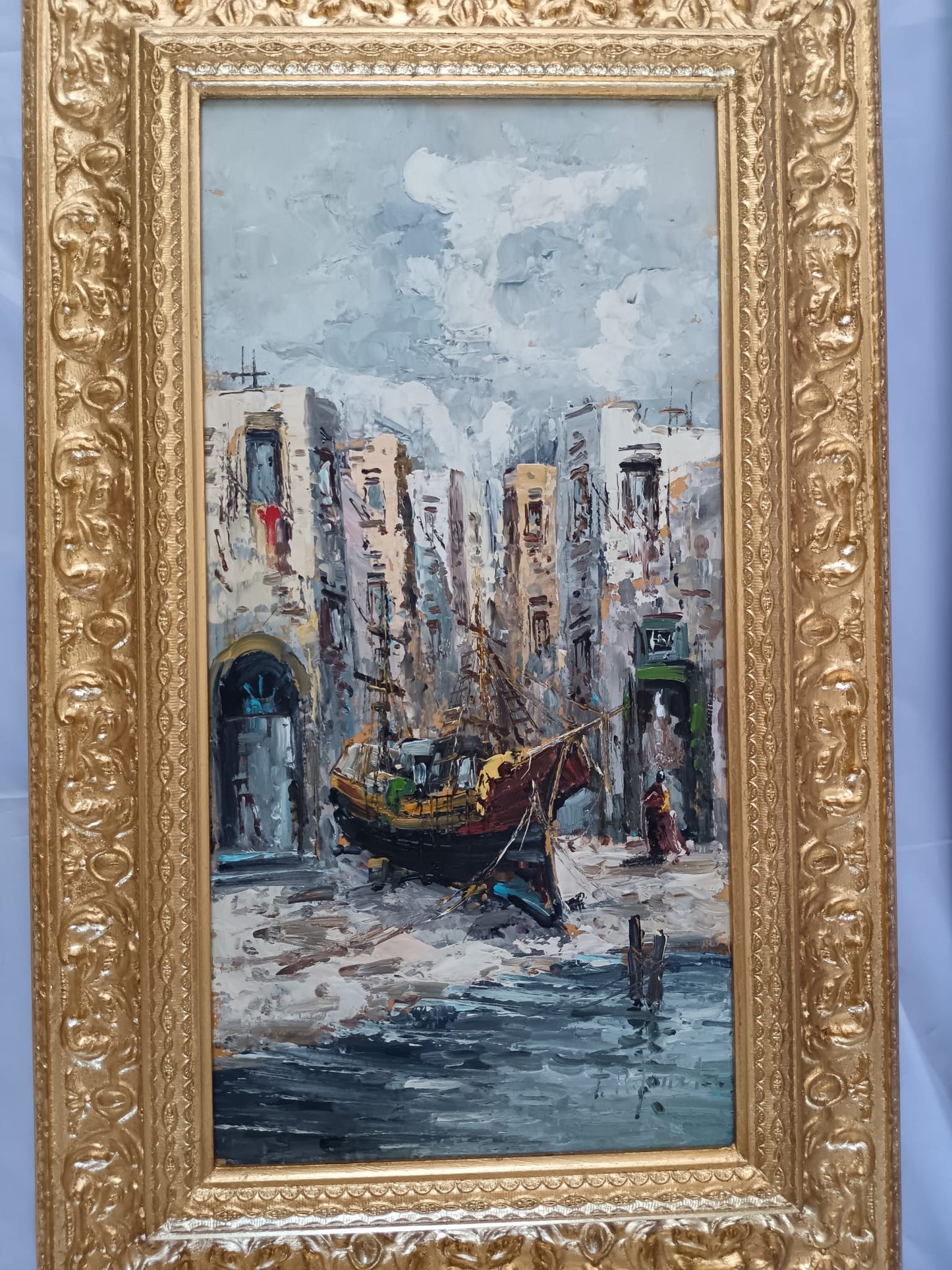 Teresa Reginato ( XX Secolo)- Scorcio marino, dipinto olio su legno