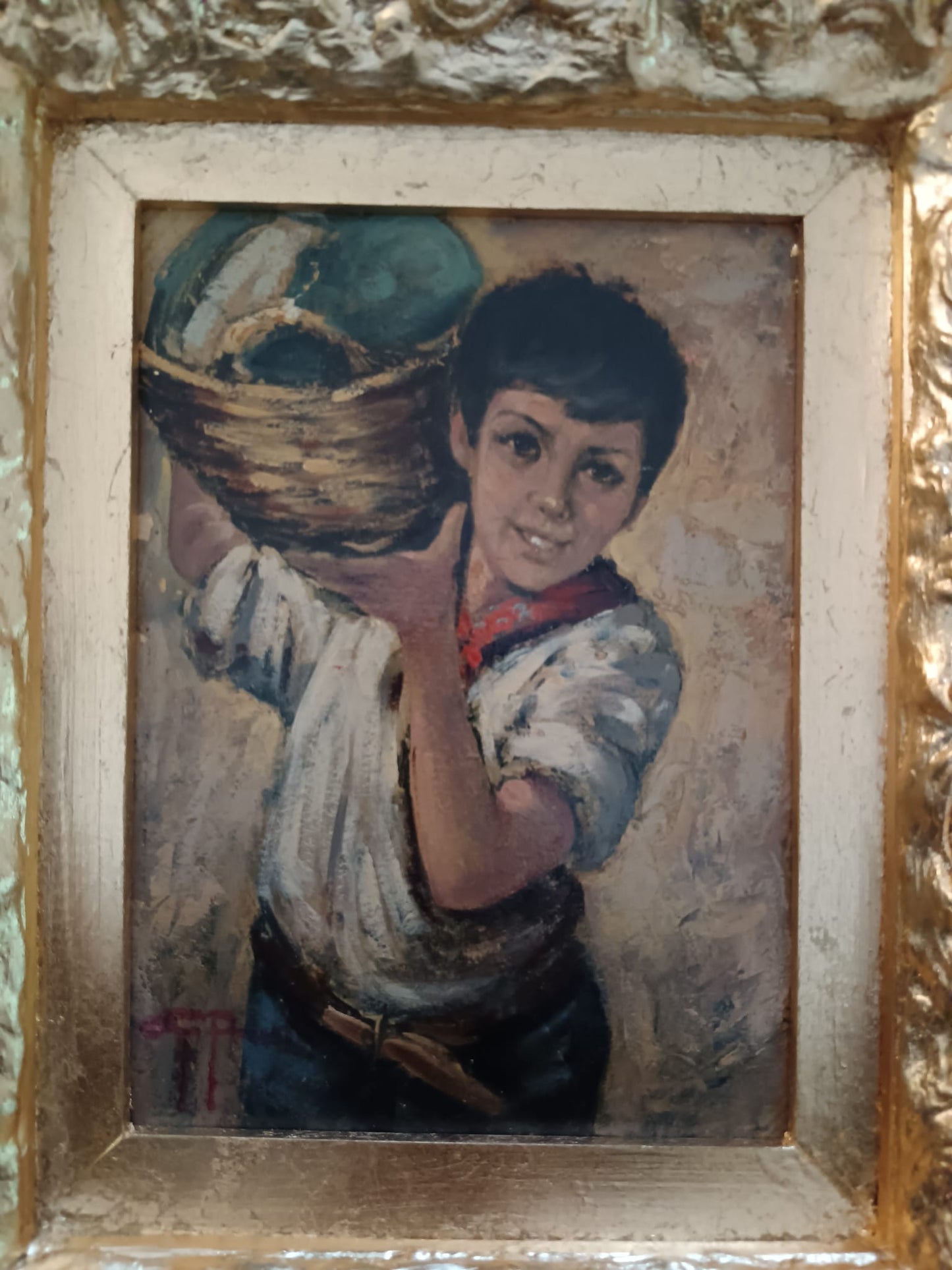 Giovanni Prassi (Napoli 1945)- Il Venditore- dipinto olio su cartoncino