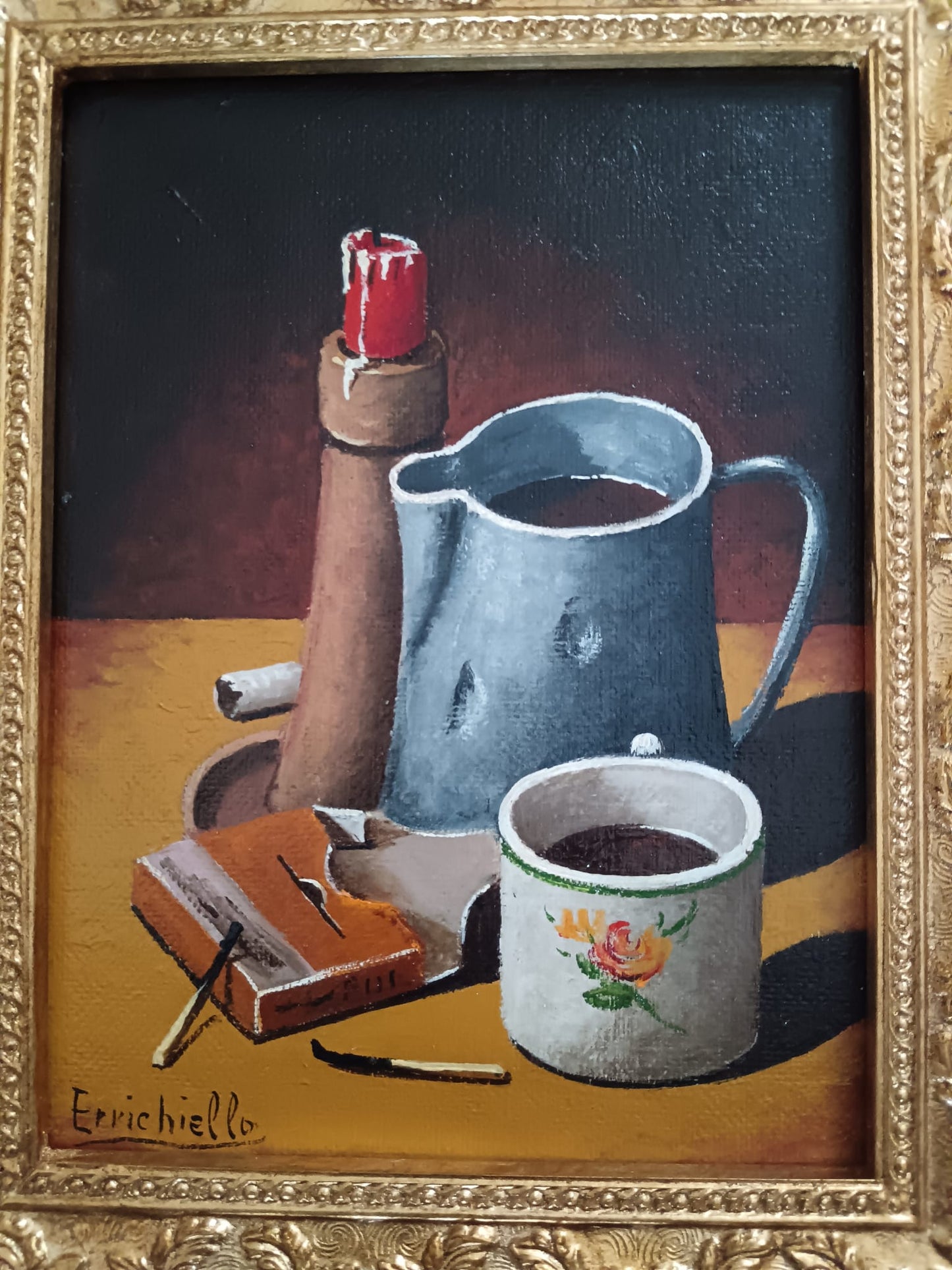 Vincenzo Errichiello (Napoli 1943)- Natura Morta dipinto olio su legno