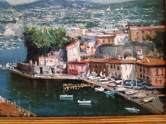 Francesca Laricchia ( XX secolo) Sorrento - marina grande dipinto olio su pannello