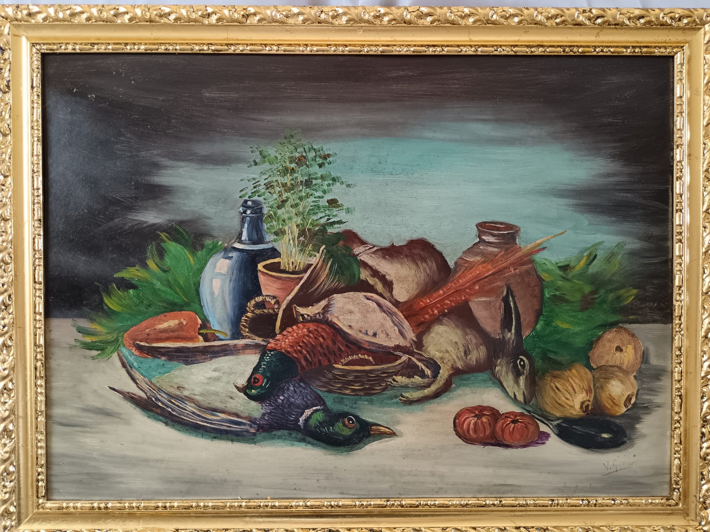 Natura morta (scuola italiana XX secolo)- dipinto olio su pannello