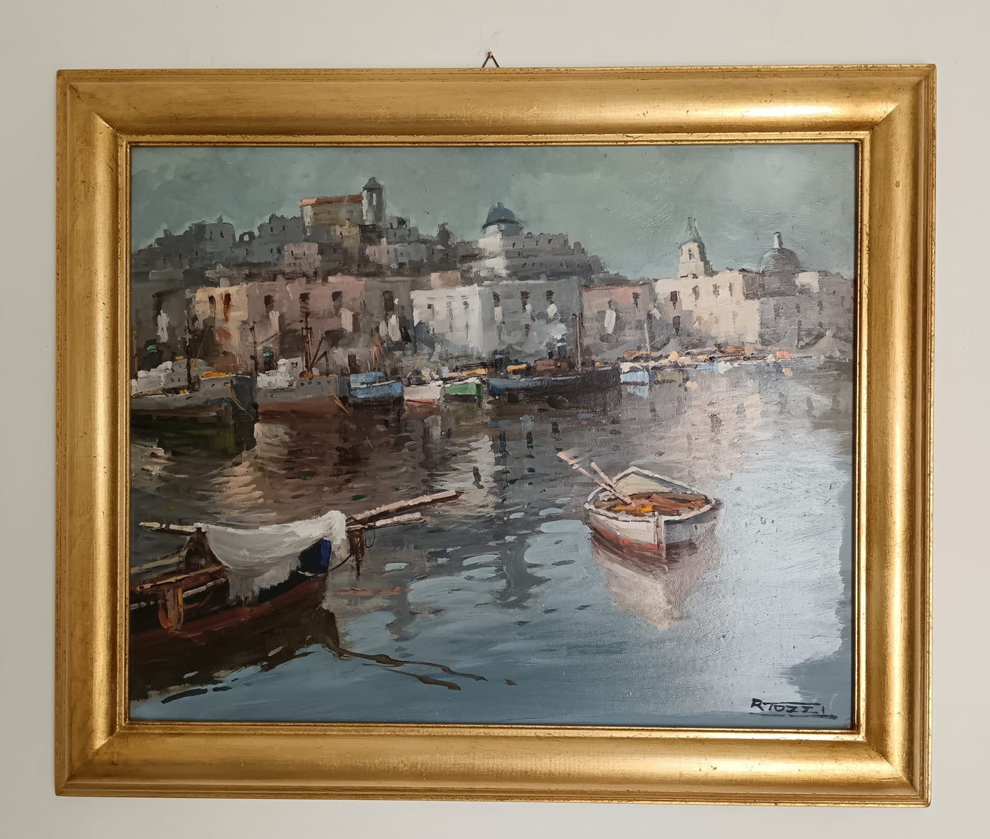 Raffaele Tozzi ( Napoli 1950)- Scorcio Marino, dipinto olio su masonite