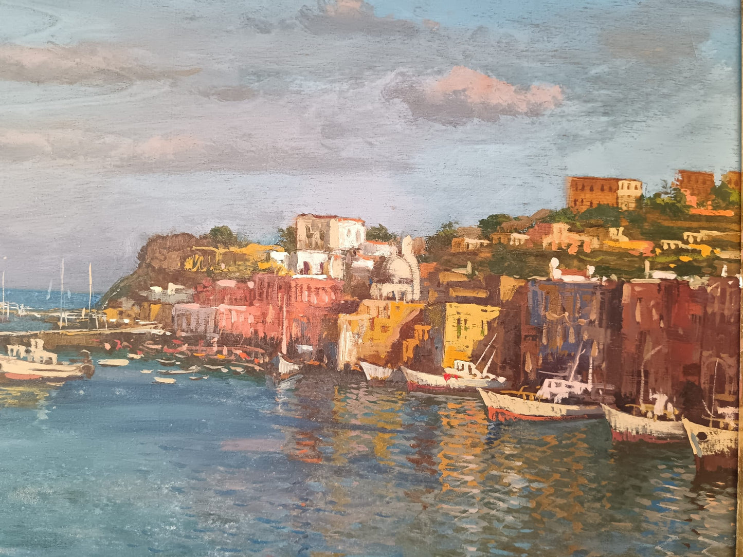 Piero Verteville (XX Secolo)- L'isola Di Procida- dipinto olio su legno