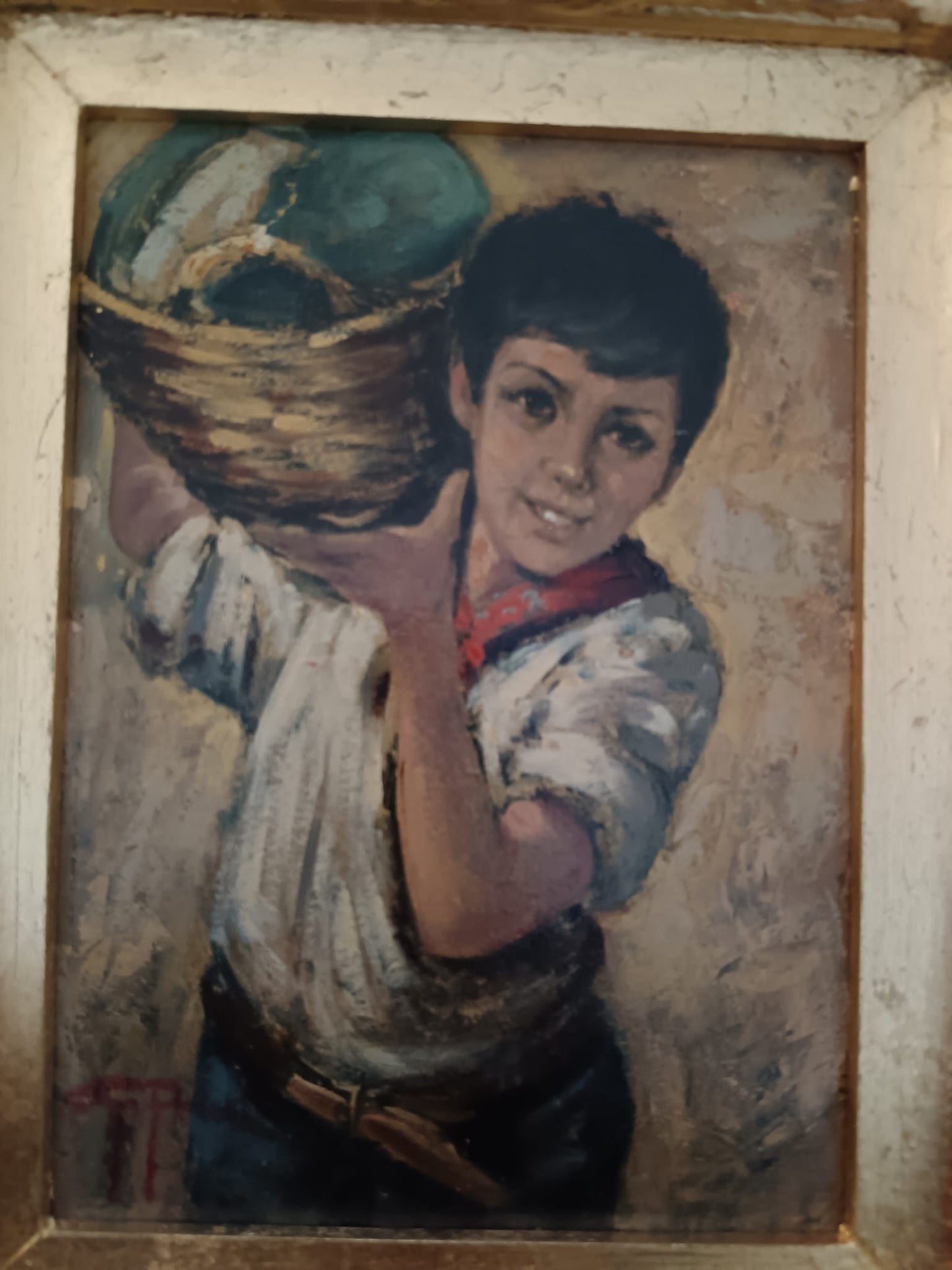 Giovanni Prassi (Napoli 1945)- Il Venditore- dipinto olio su cartoncino