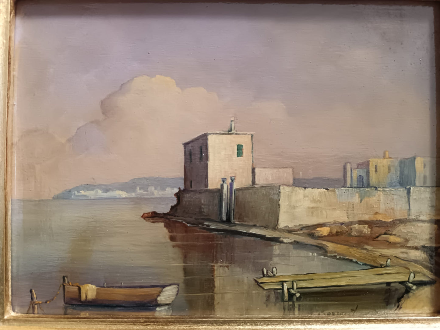 Lucio Sorrentino (1929-1993)- Marina, olio su legno XX Secolo