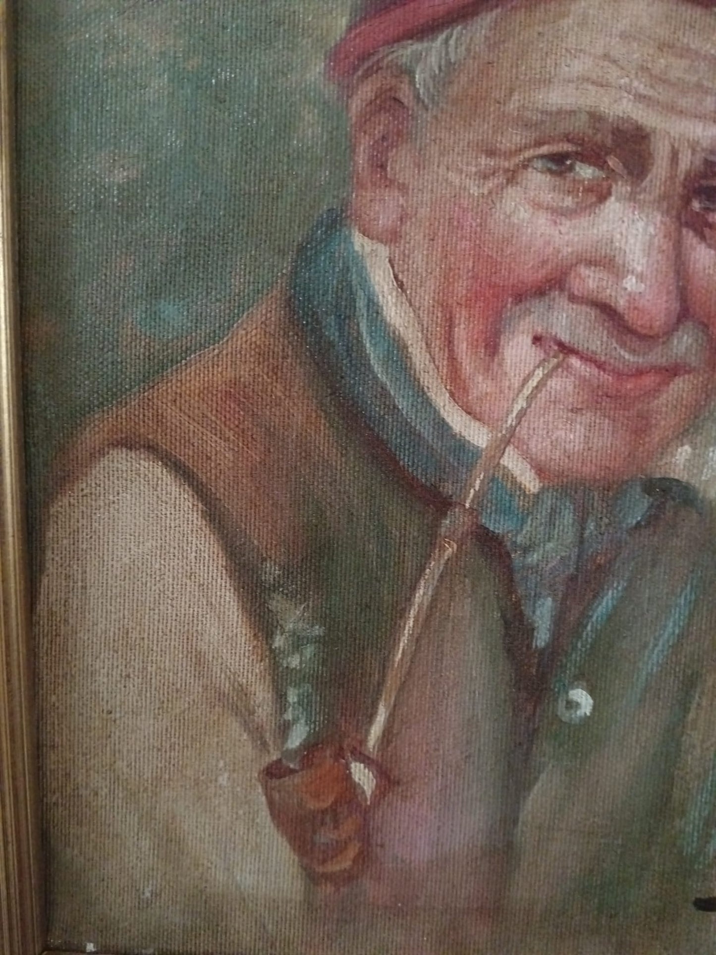 Figura anziano con pipa (XX secolo)- dipinto olio su tela