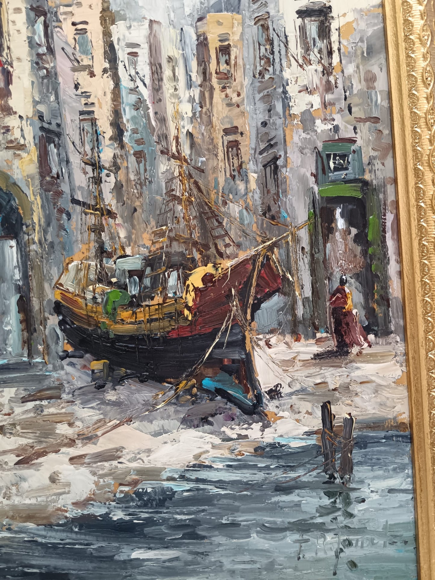Teresa Reginato ( XX Secolo)- Scorcio marino, dipinto olio su legno