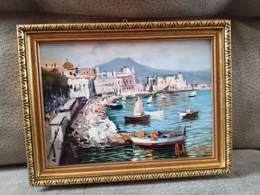 Scorcio marino (scuola italiana XX secolo) dipinto olio su legno