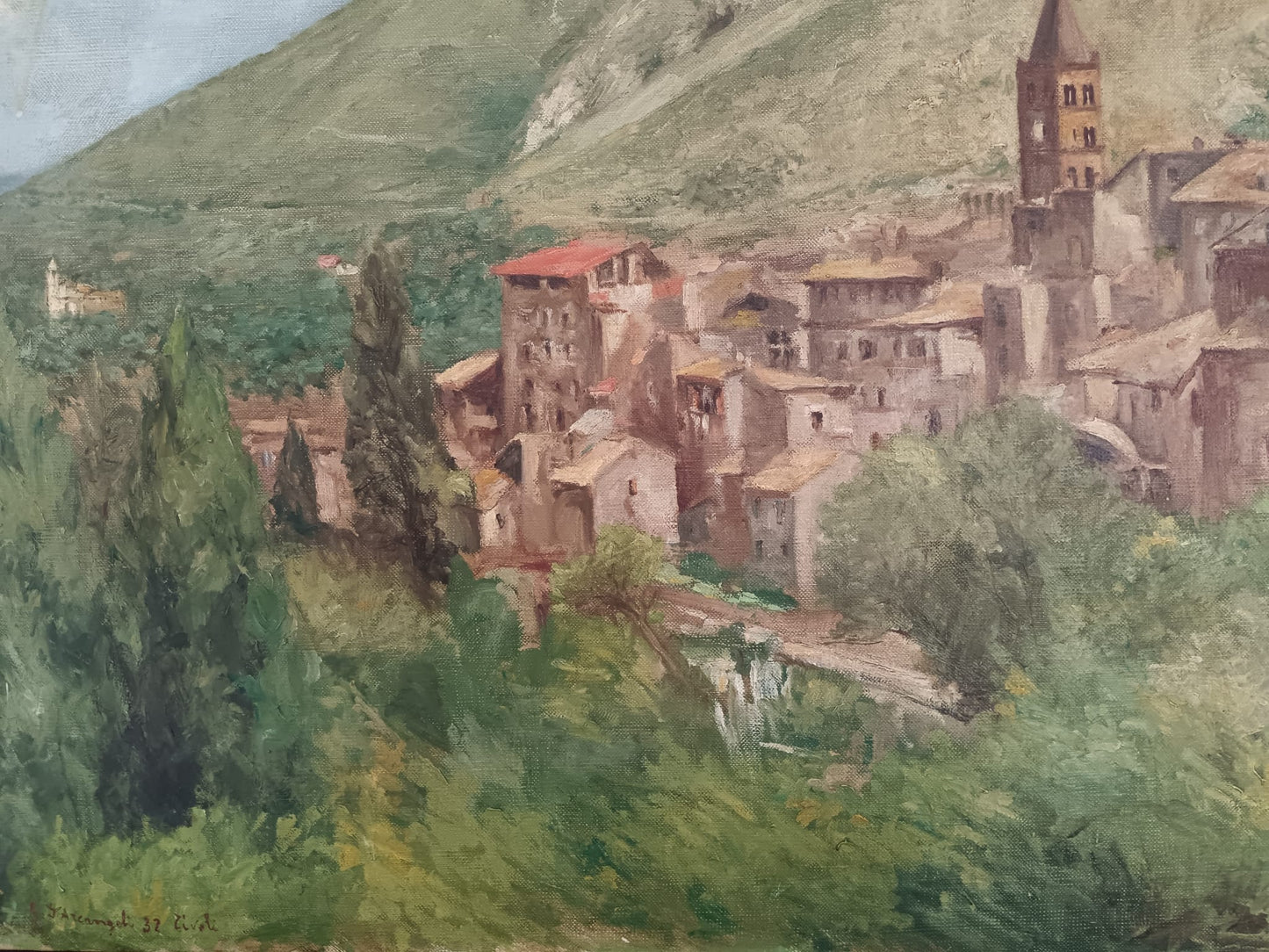 G. D'Arcangeli ( XX Secolo)- dipinto olio su tela veduta di Tivoli ( RM)
