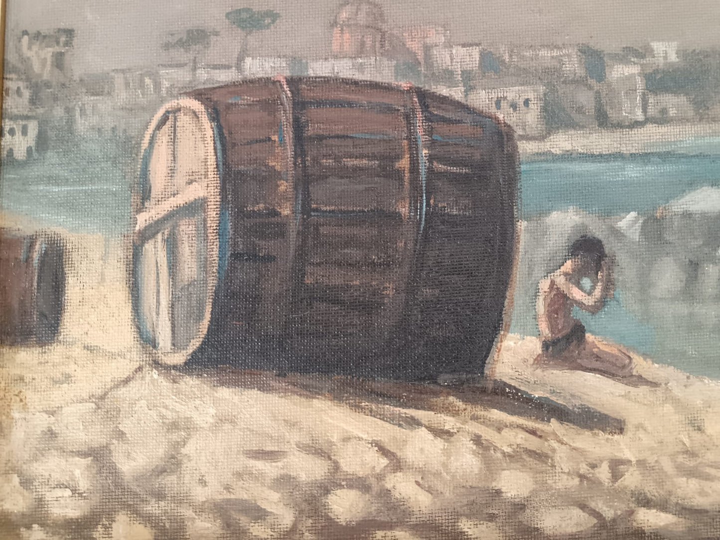 Scuola Napoletana ( XX secolo)- paesaggio marino olio su pannello